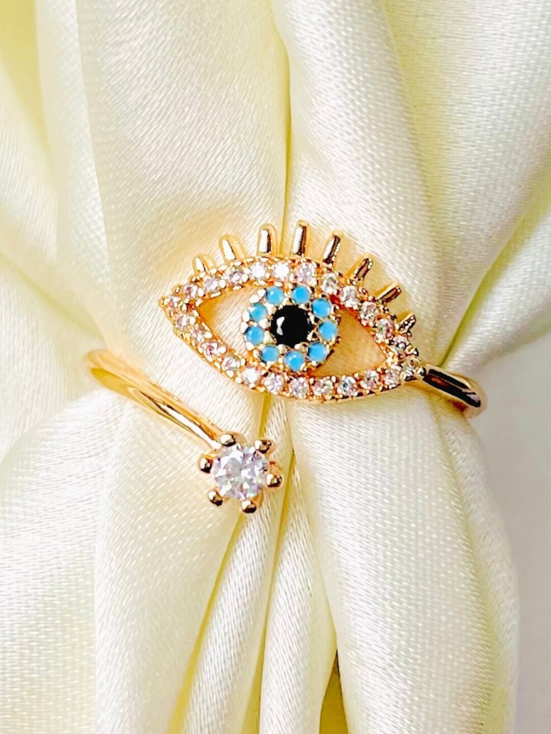 SALVE Cubic Zirconia Stainless Steel Studded Evil Eye Finger Ring