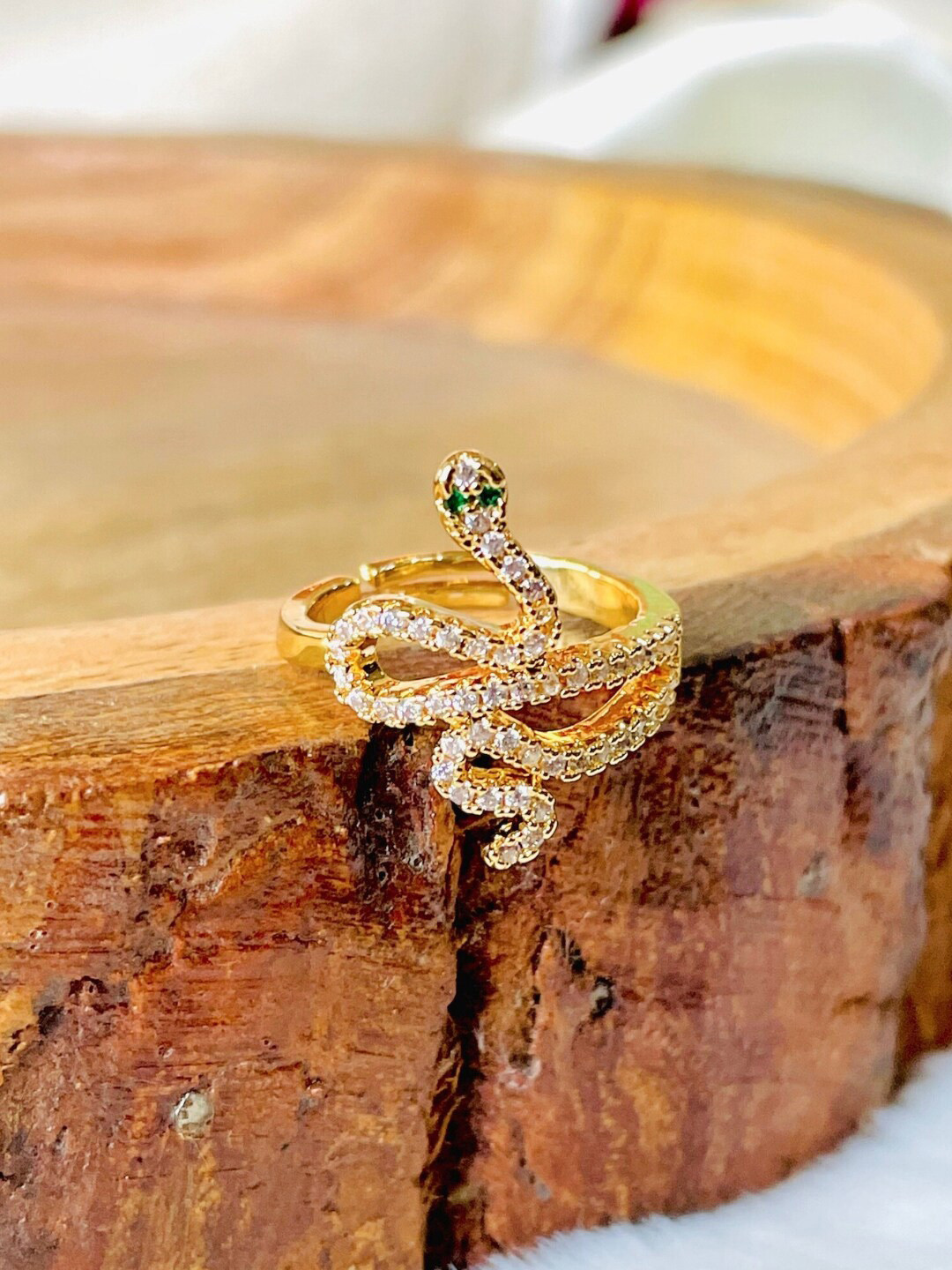 SALVE Stainless Steel Stainless Steel Studded Snake Serpent Adjustable Finger Ring