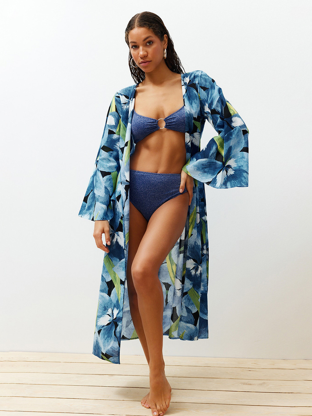 Trendyol Floral Bell Sleeve Wrap Dress