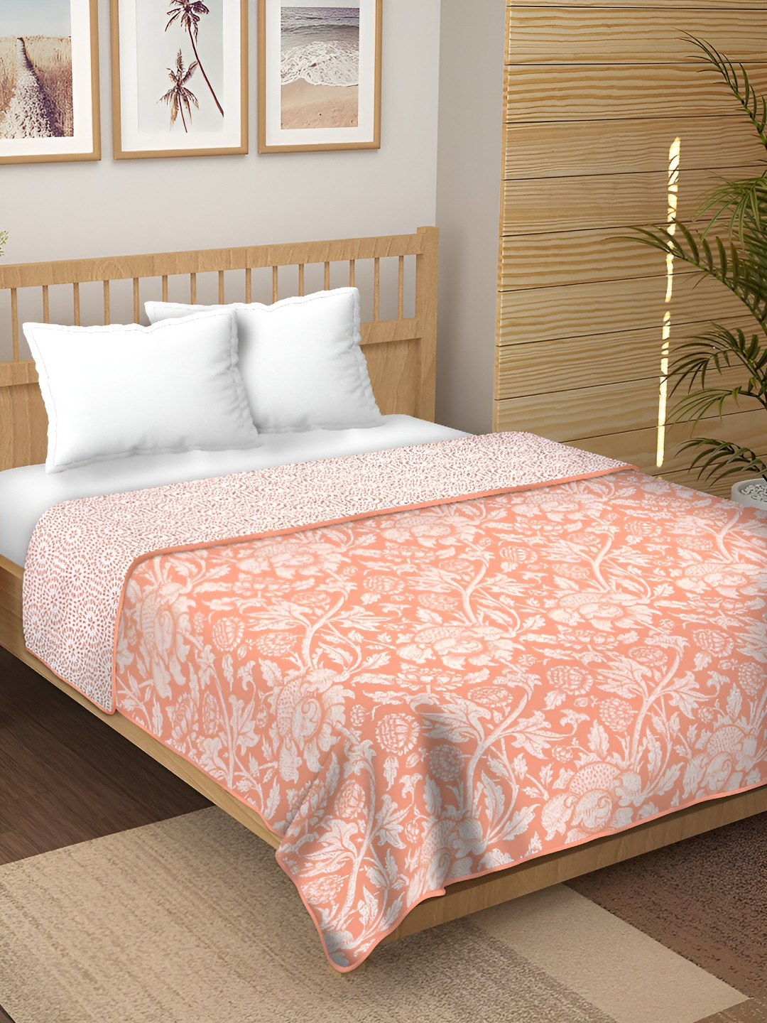 RF RELAXFEEL Peach-Coloured & White Floral Cotton Heavy Winter 150 GSM Single Bed Dohar