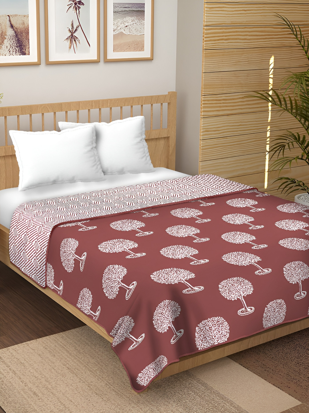 RF RELAXFEEL Maroon & White Floral Cotton Heavy Winter 210 GSM Single Bed Dohar