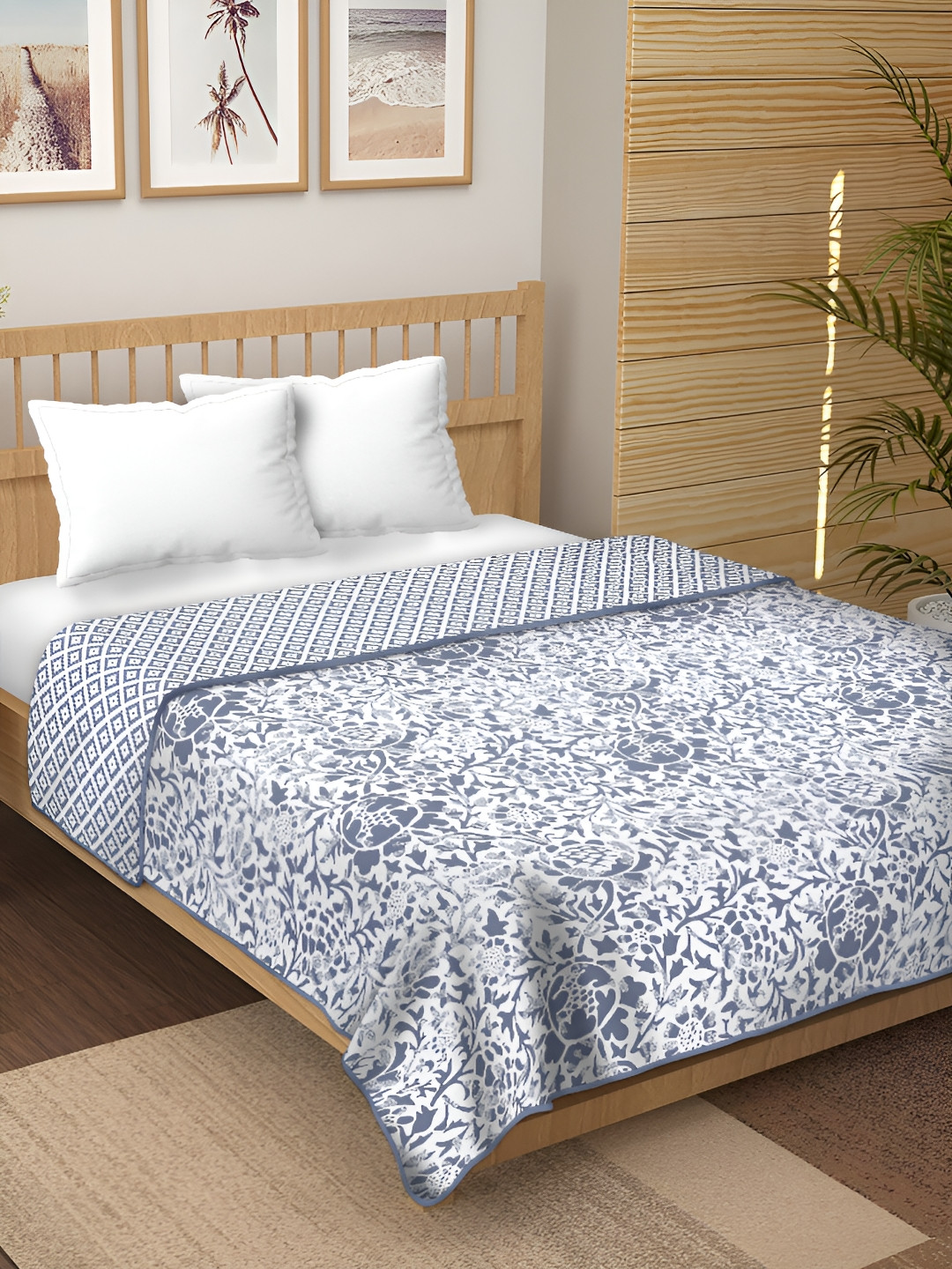 RF RELAXFEEL Grey & White Floral Heavy Winter 210 GSM Cotton Single Bed Dohar