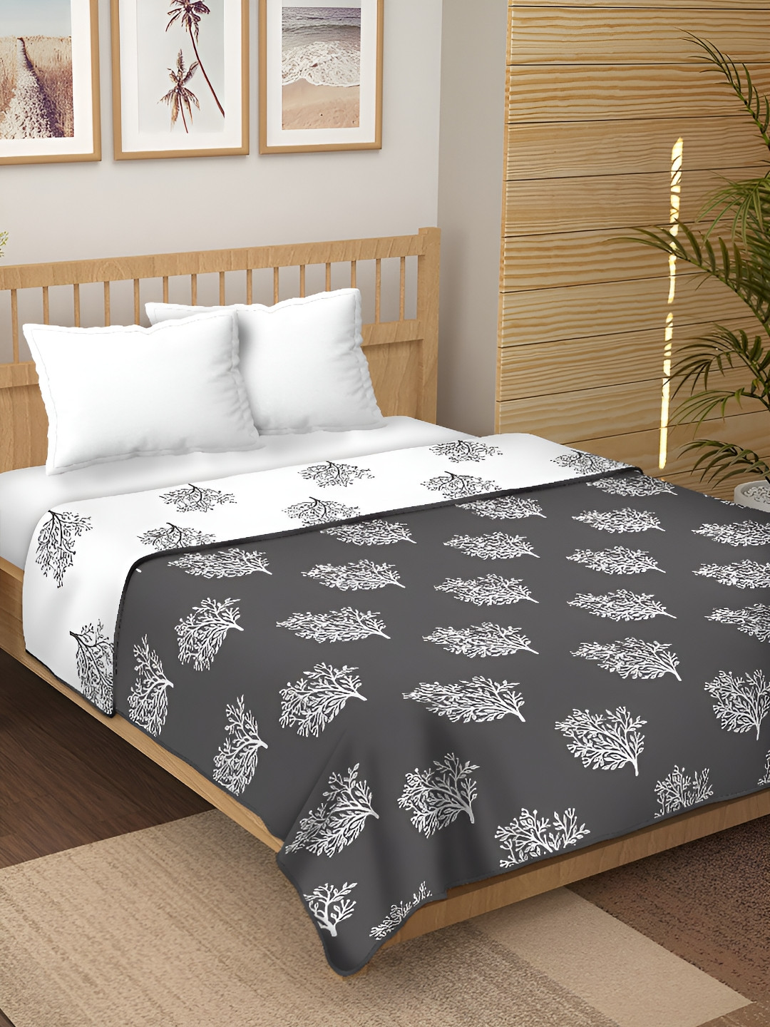 RF RELAXFEEL Brown & White Floral Cotton Heavy Winter 210 GSM Single Bed Dohar
