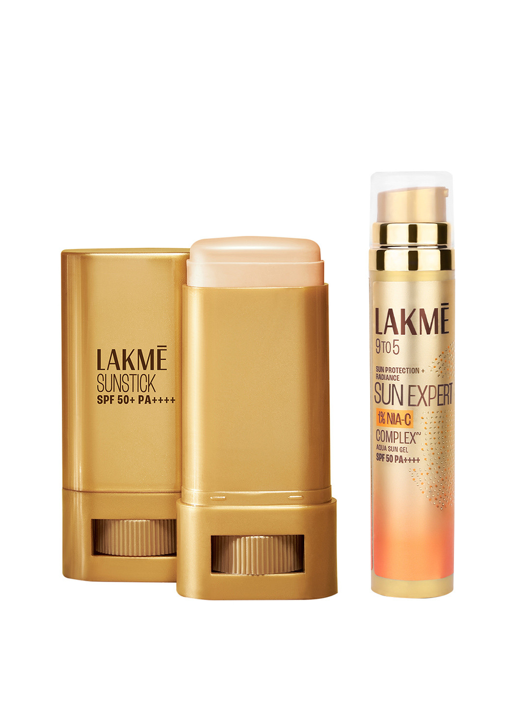 Lakme 9to5 Sun Expert Set of Tinted Invisible Sunstick 18 g & Nia-VIT C Aqua Sun Gel 56 g
