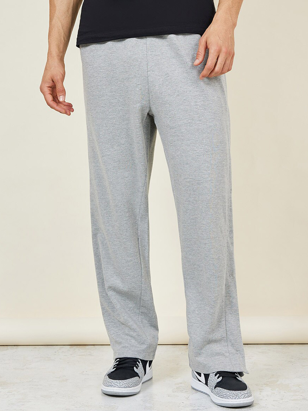 Styli Men Grey Oversized Straight Leg Cotton Terry Jogger with Popper Button