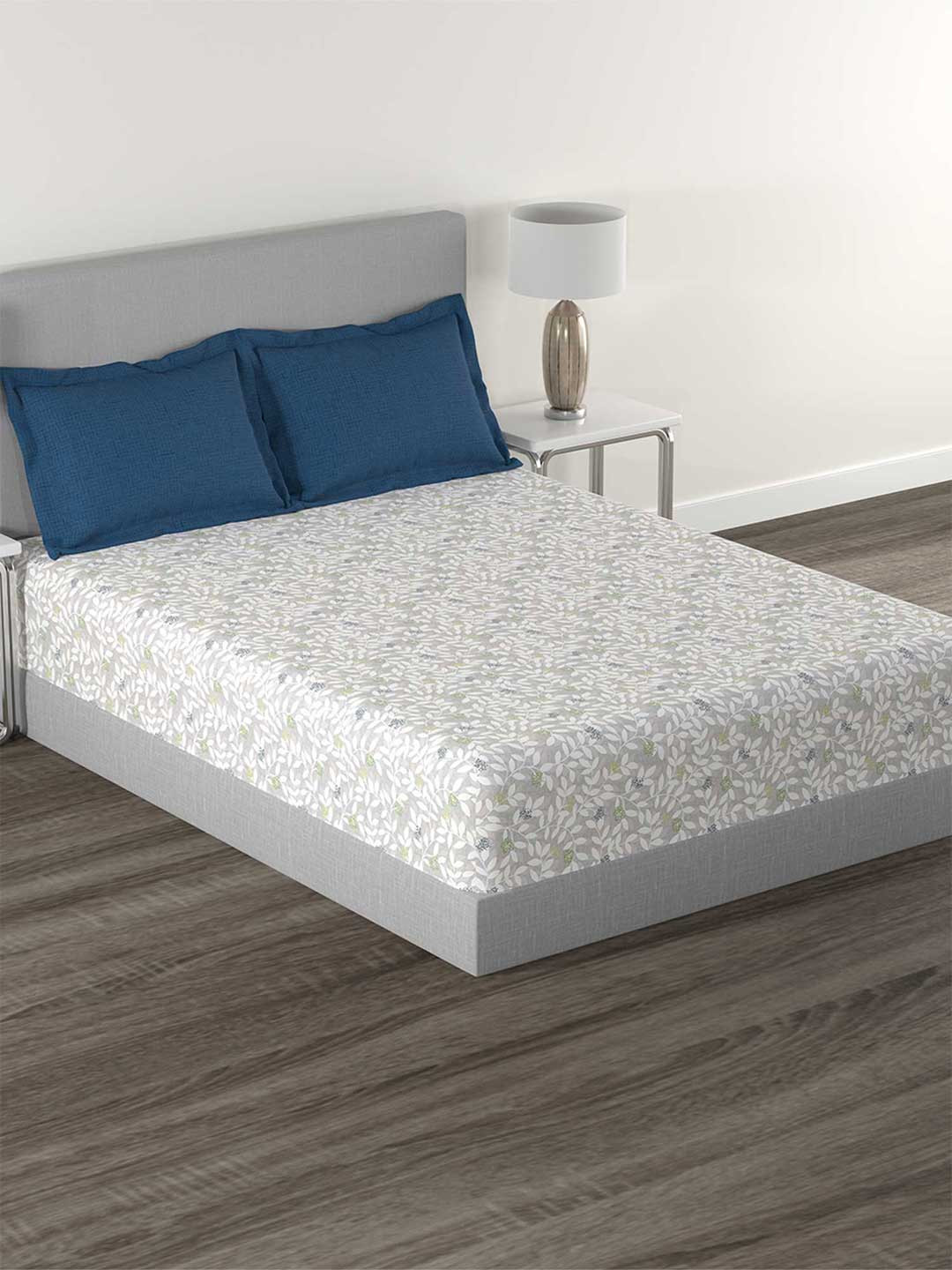 MYTRIDENT Home Essential 1 Blue Floral Cotton 144 TC Queen Bedsheet with 2 Pillow Covers-100 x 90 inches