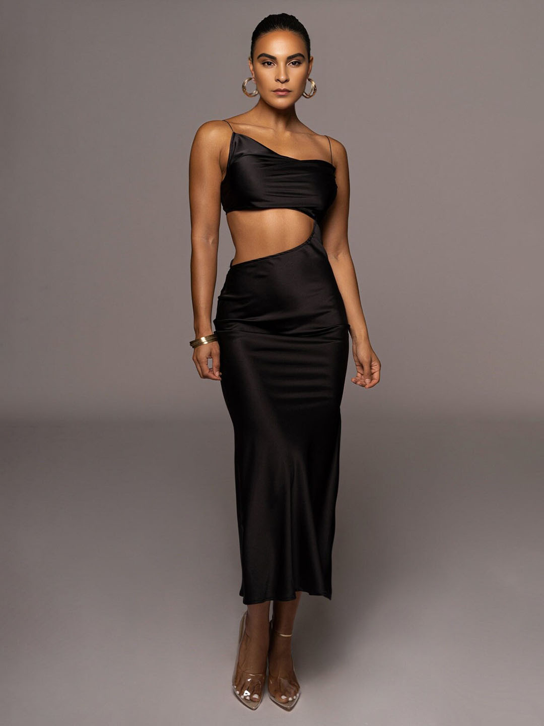 Bee Boe Cut-Out Detailed Satin Sheath Midi Dress