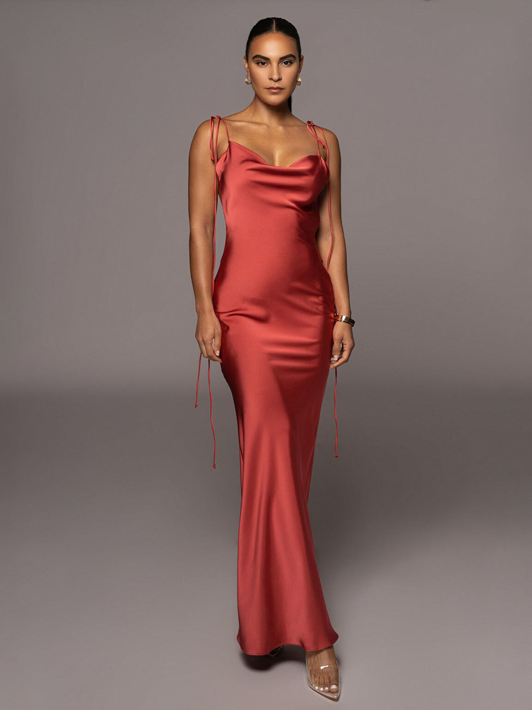 Bee Boe Shoulder Strap Satin Maxi Dress