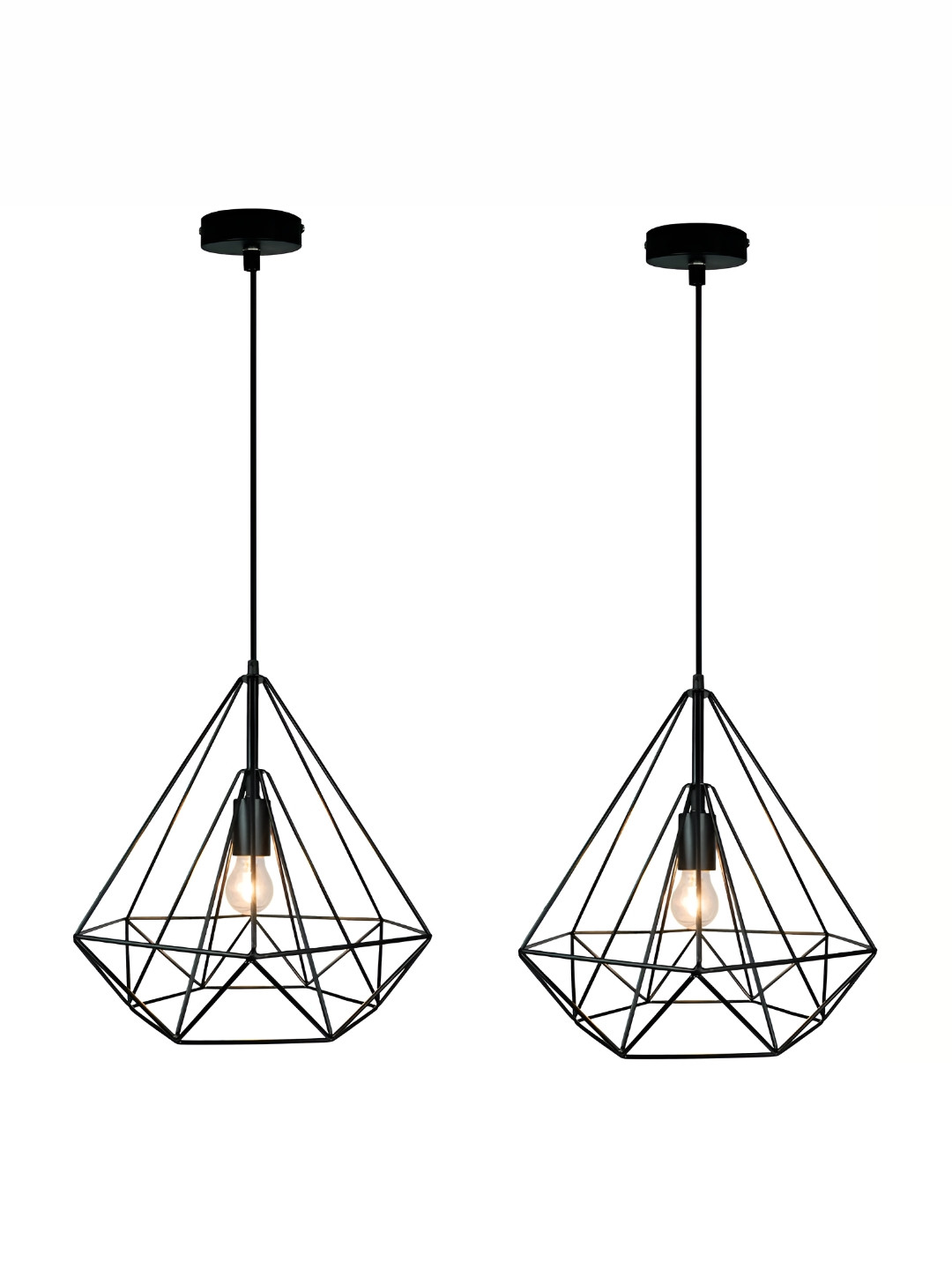 DENICRAAS 2-Pcs Black Textured Diamond-Shaped Hanging Ceiling Lamp