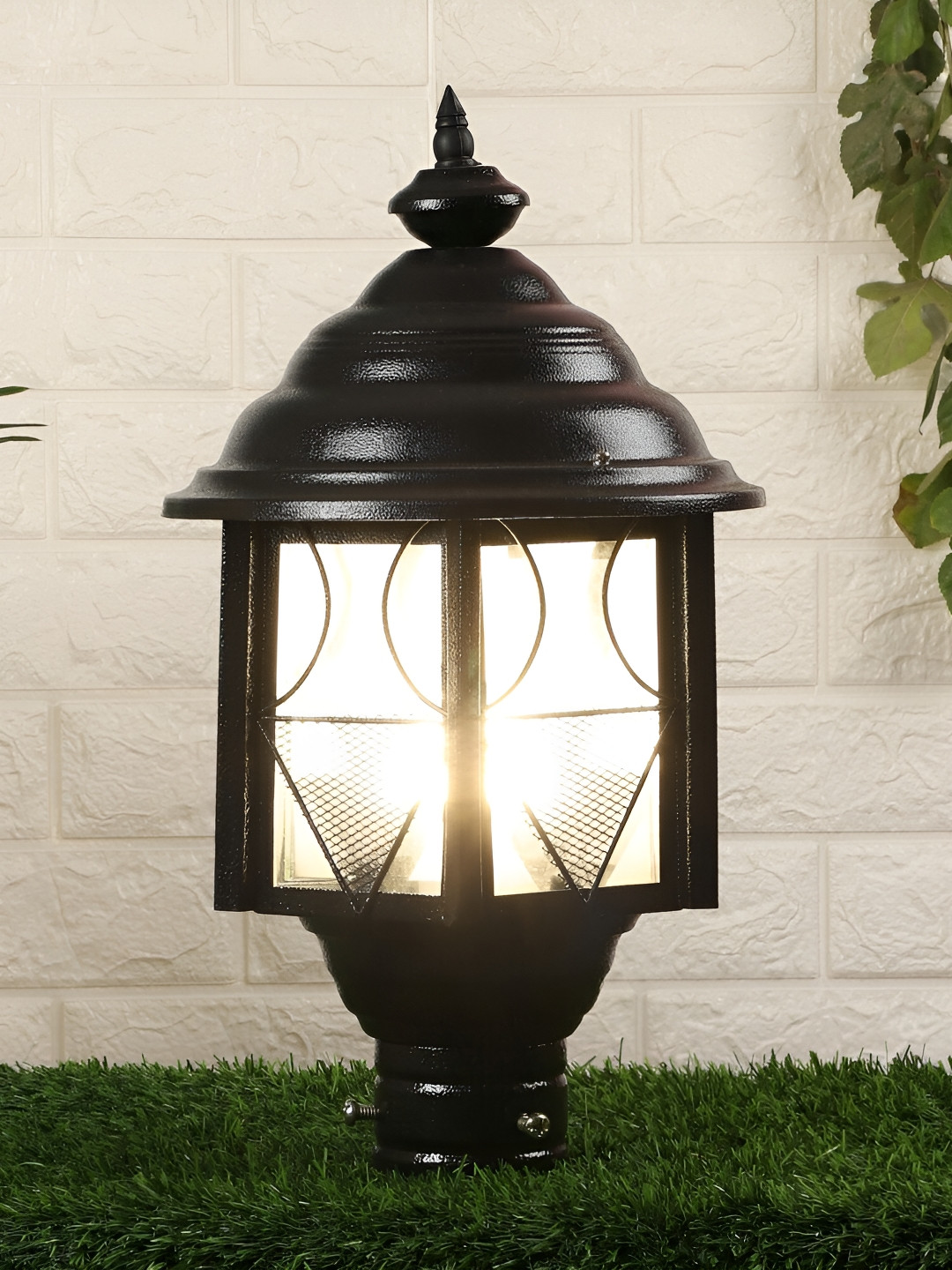 DENICRAAS Black & Beige Textured Cylinder Iron Outdoor Lamps