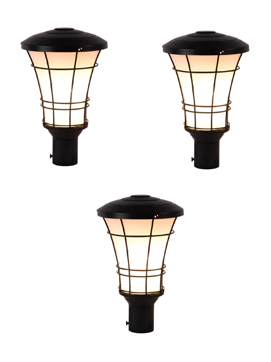 DENICRAAS Black 3 Pieces Metal Frustum Gate Light Outdoor Lamp