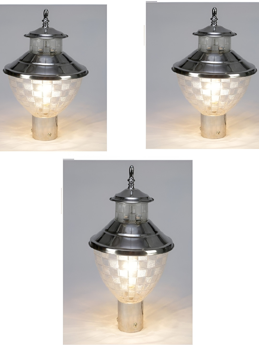 DENICRAAS Set Of 3 Grey & Cream-Colored Textured Outdoor Lamp