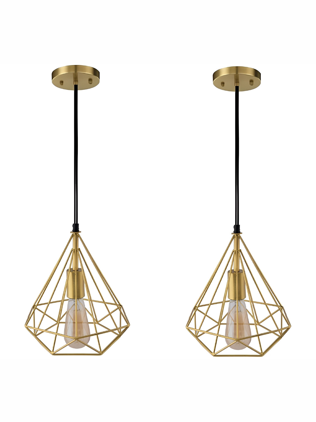 DENICRAAS Gold 2 Pieces Frustum Contemporary Hanging Diamond Ceiling Lamps