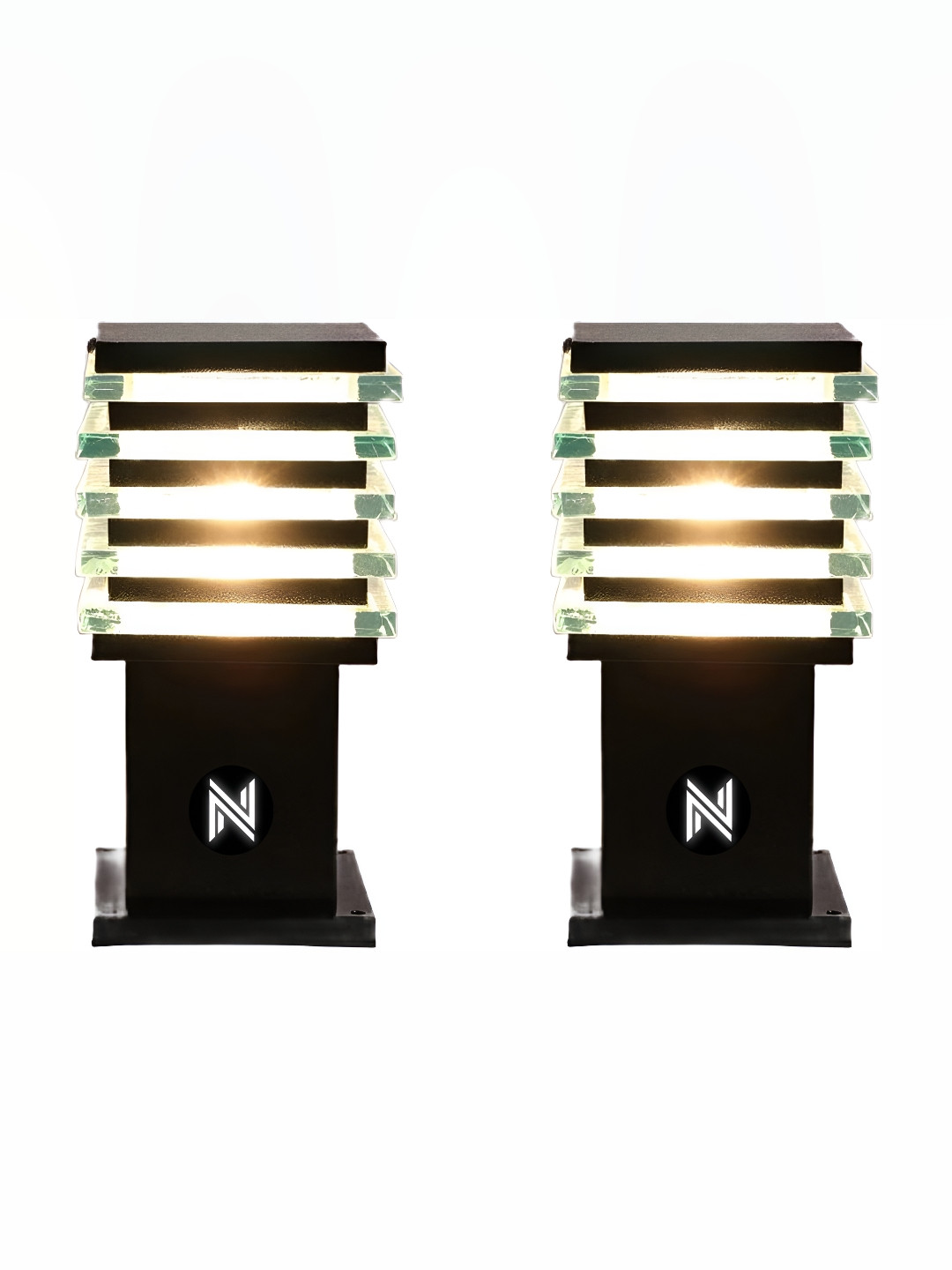 DENICRAAS Black 2 Pieces Textured Square Outdoor Lamps