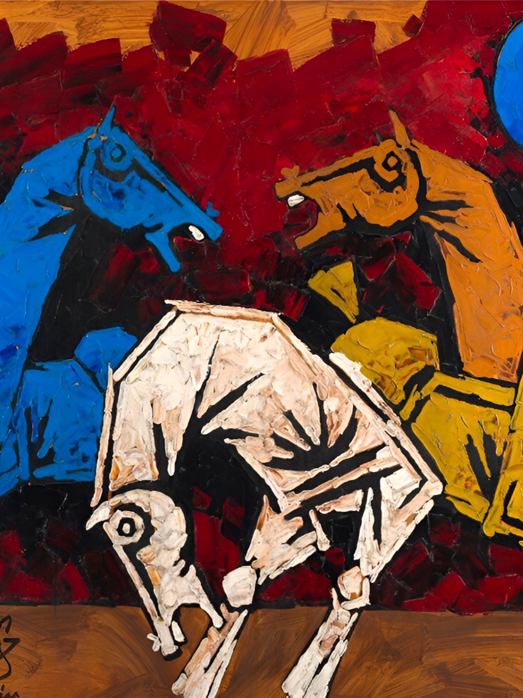 Adventures India Maroon & Blue Horse Painting Wall Art