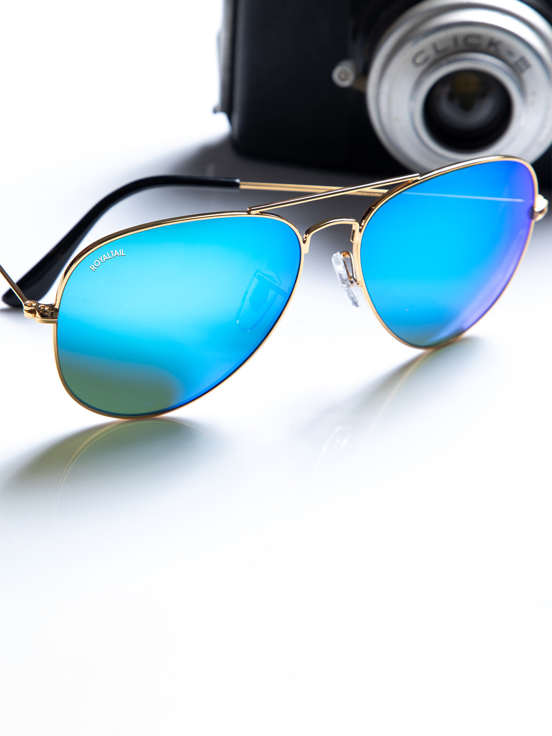ROYALTAIL Aviator Gold Toned  Frame & Blue Aqua UV Protected Lens Premium Sunglasses