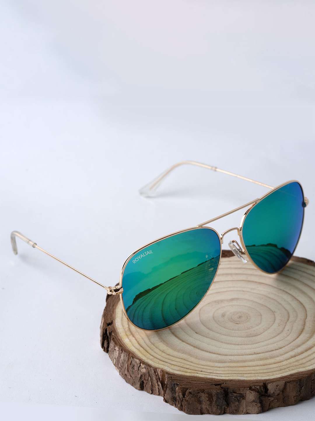 ROYALTAIL Aviator Gold Toned Frame & Green Aqua UV Protected Lens Premium Sunglasses