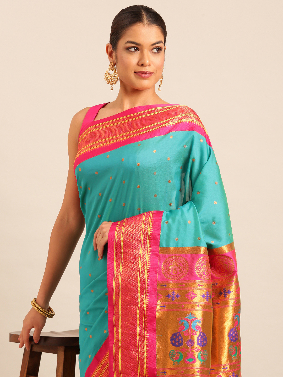 Varkala Silk Sarees Ethnic Motifs Woven Design Zari Paithani Saree
