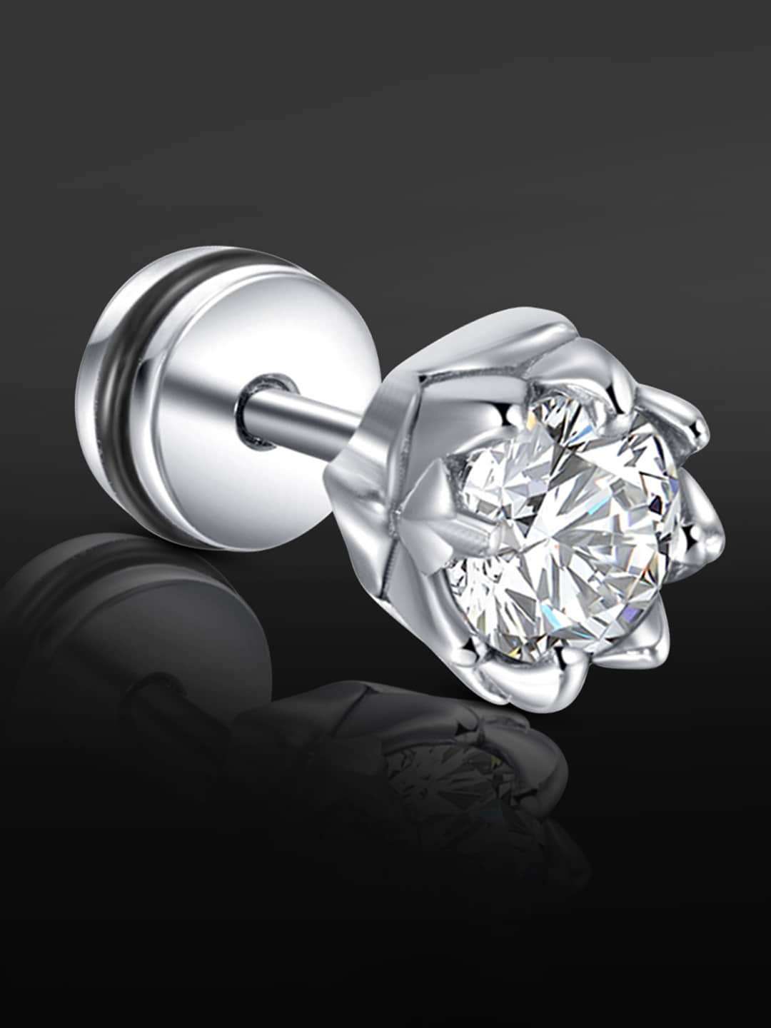 Peora Men Silver-Plated American Diamond Stainless Steel Geometric Shaped Stud Earrings