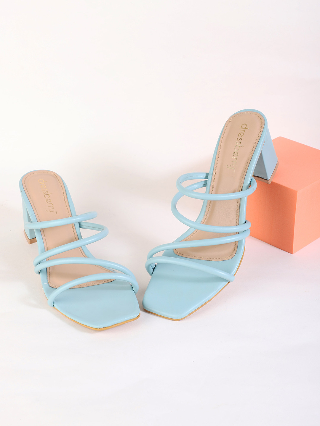 DressBerry Blue Strappy Block Heels