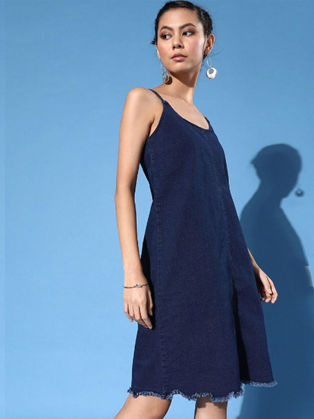 all about you Shoulder Straps Sleeveless Denim A-Line Dress
