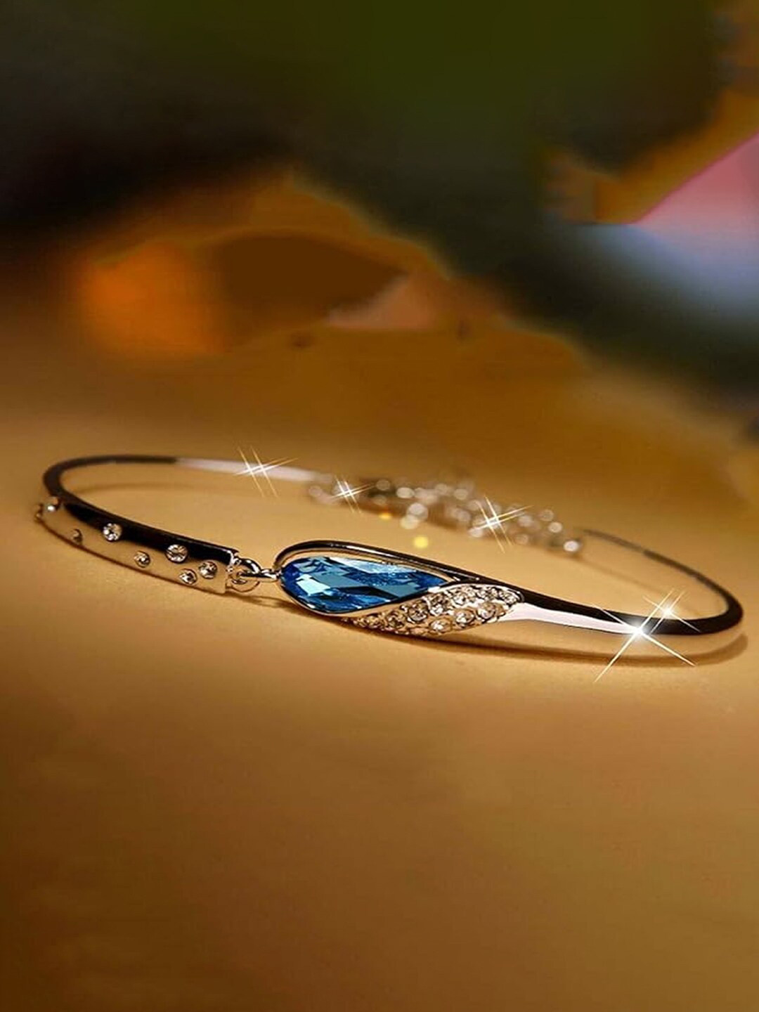 Okos Women Crystals Rhodium-Plated Cuff Bracelet