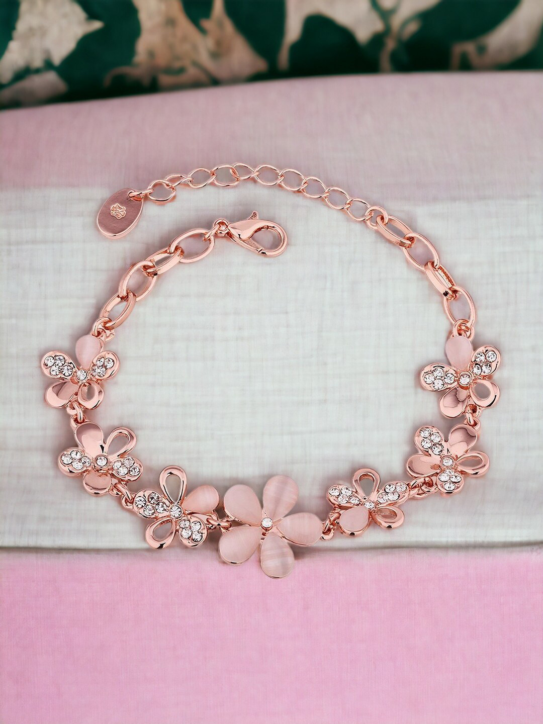 Okos Women Cats Eye Rose Gold-Plated Link Bracelet