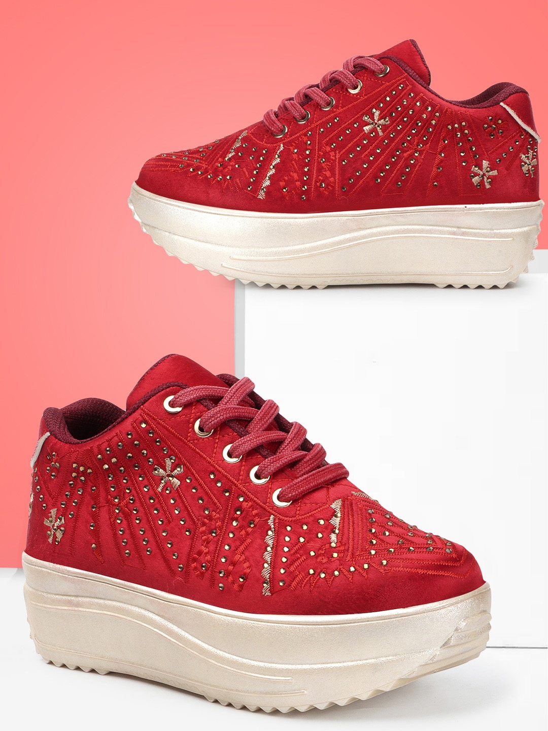 VENDOZ Women Textured Round Toe Lightweight Patent Leather Sneakers