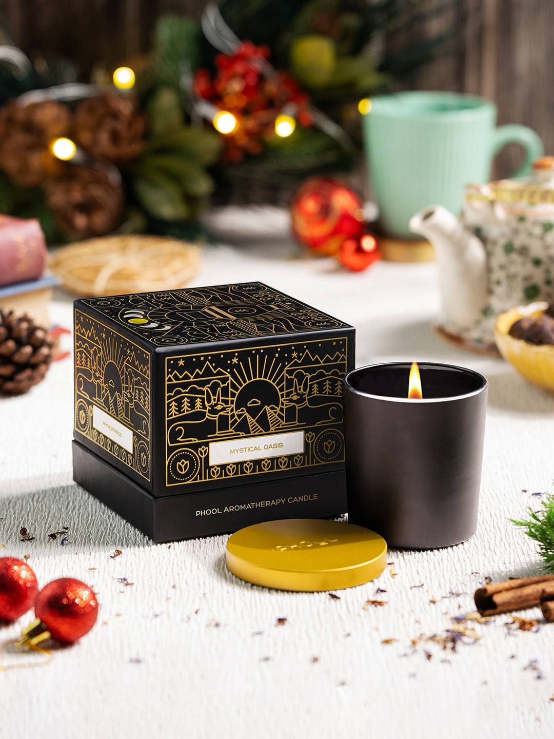 Phool Mystical Oasis Scented 1 Wick Oudh and Cinnamon Solid Geometric Regular Jar Candles