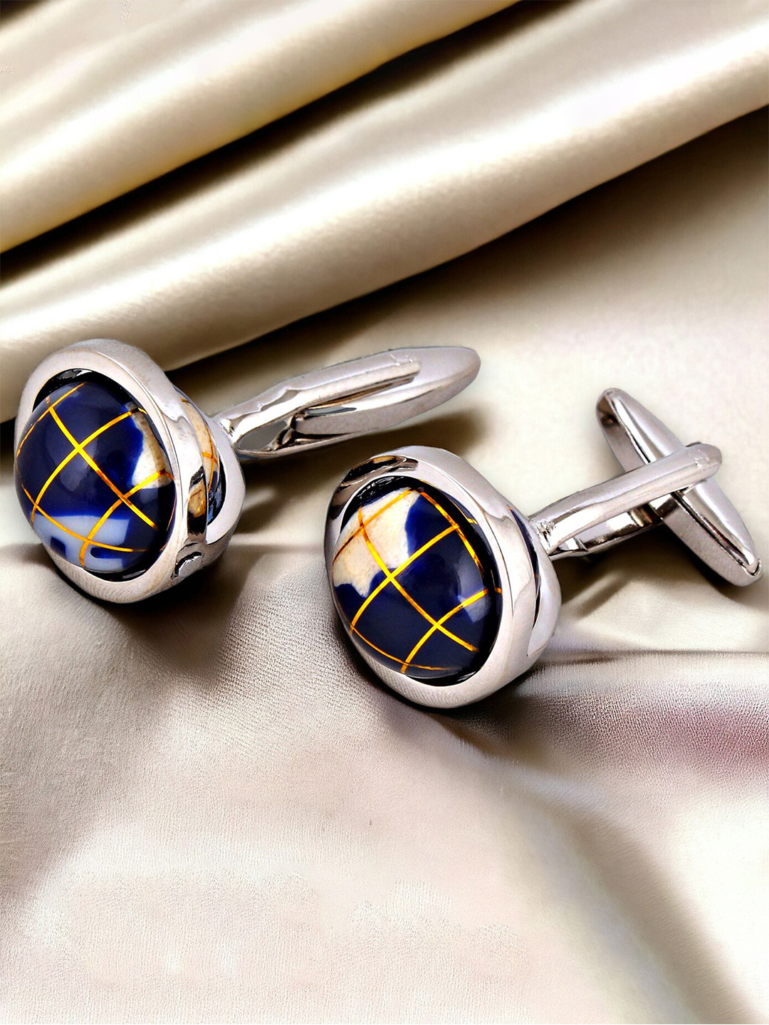 LUCKY JEWELLERY Silver Plated Spin Globe Design Cufflink