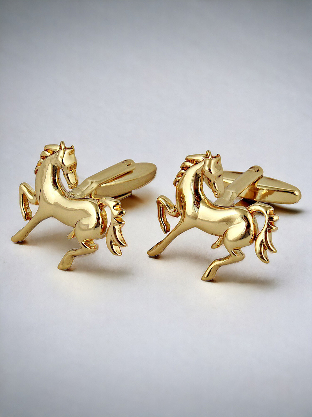 LUCKY JEWELLERY Gold Plated Geometric Round Blazer Cufflinks