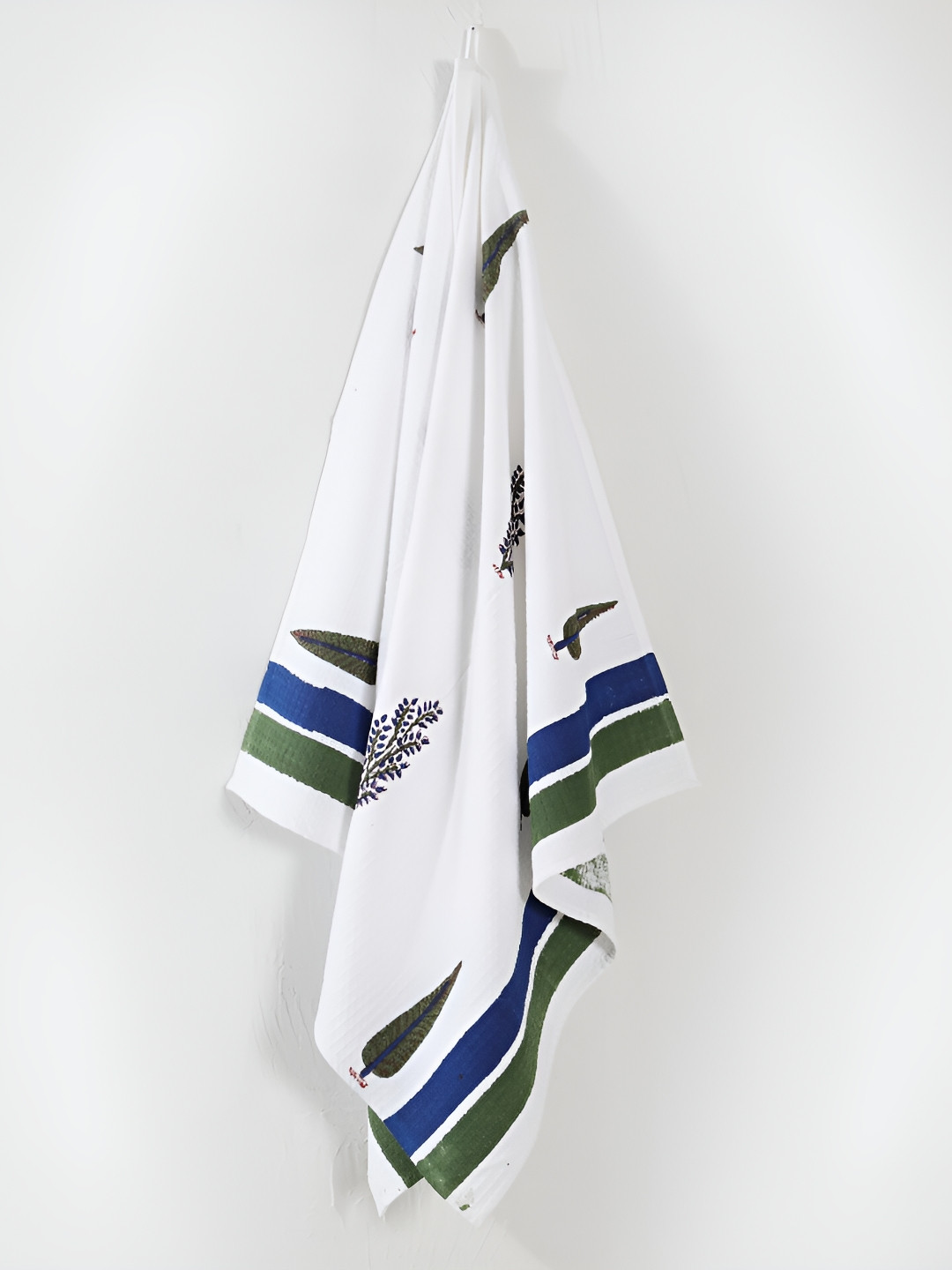 HANDICRAFT PALACE Green & White Printed Pure Cotton 250GSM Premium Waffle Bath Towel