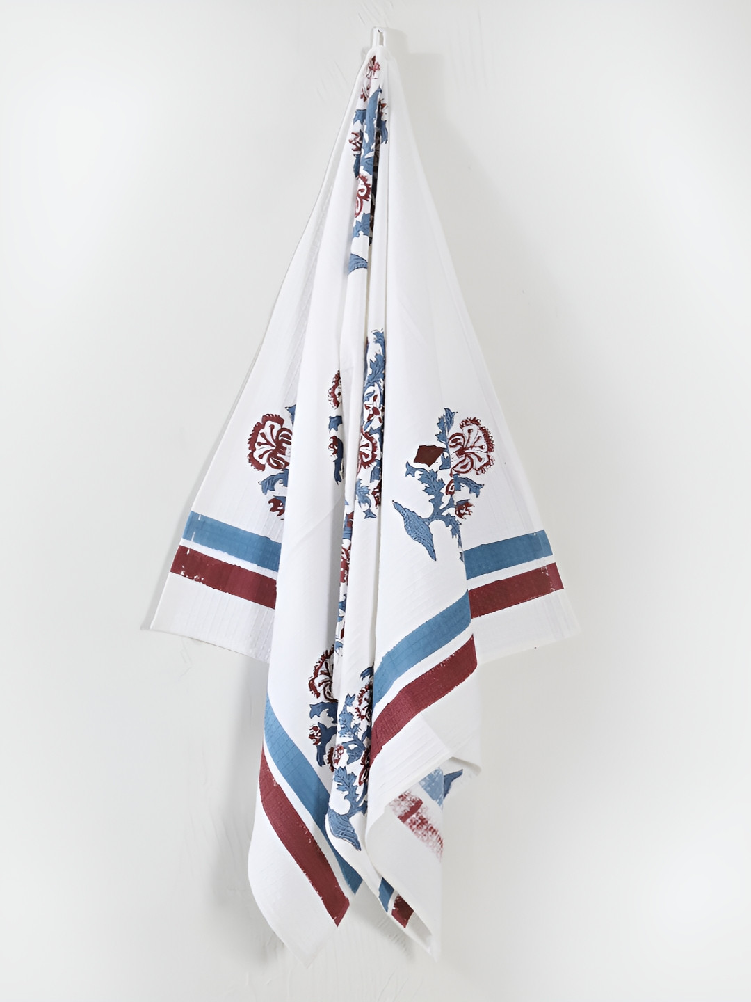 HANDICRAFT PALACE White & Maroon Printed Pure Cotton 250GSM Premium Waffle Bath Towel