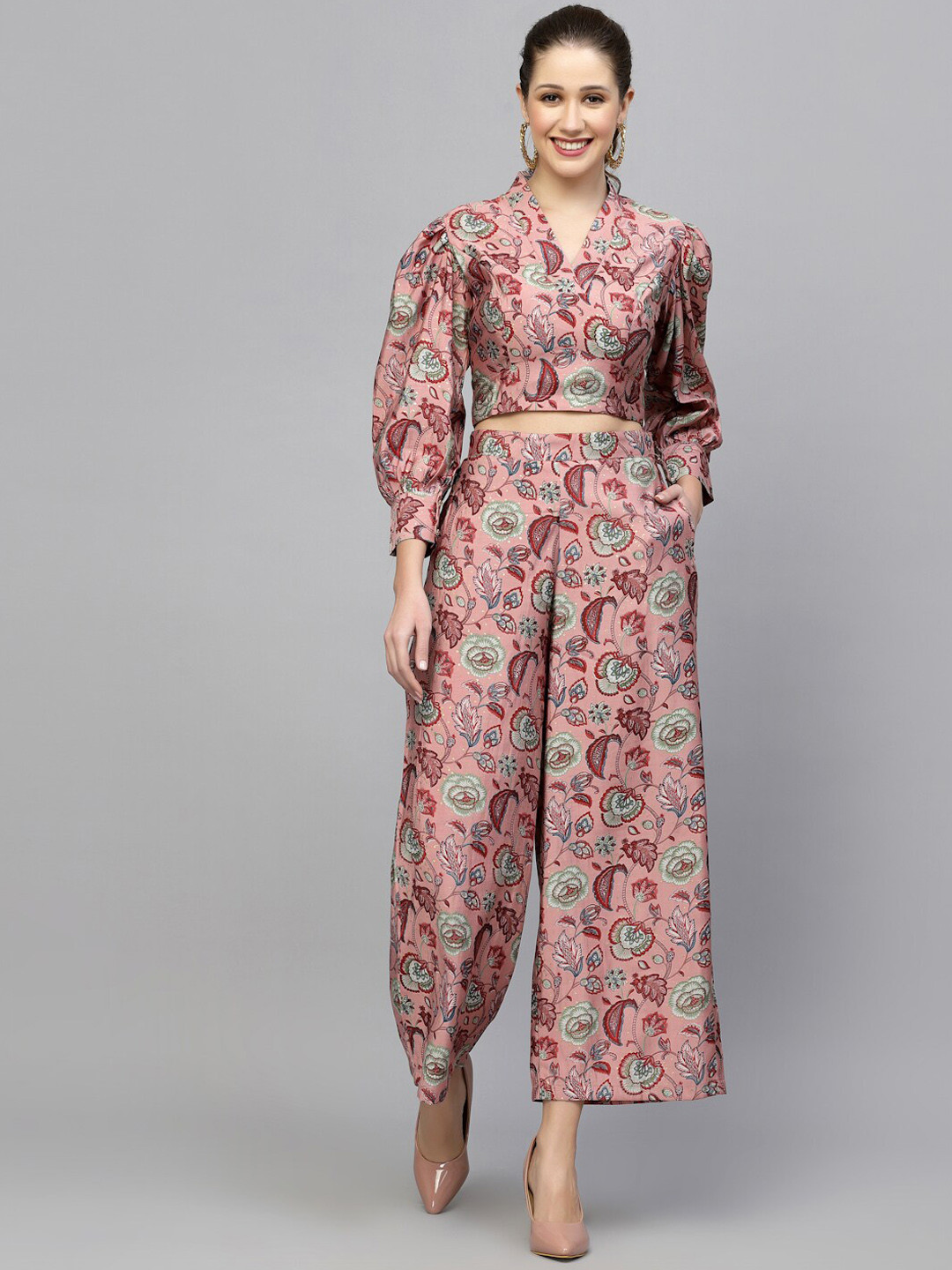 Get Glamr Printed Top With Palazzo Co-Ords