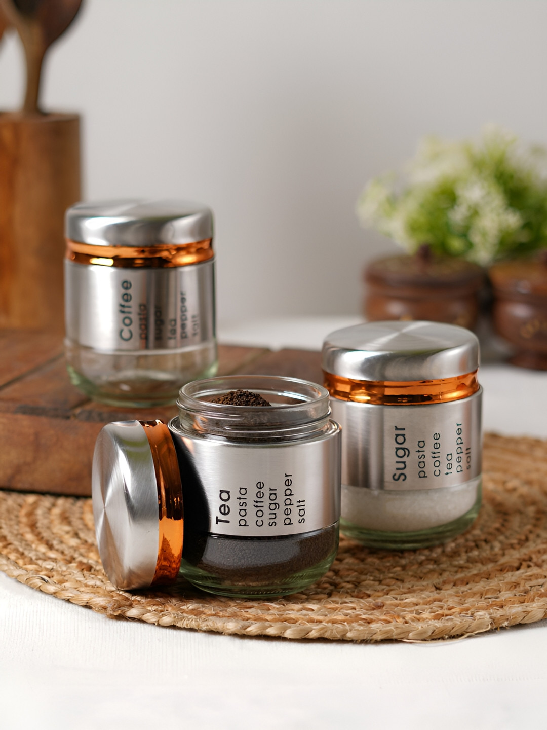 Ceradeco Silver Glass Easy To Clean 3 Piece Screw Top Canister-290ml