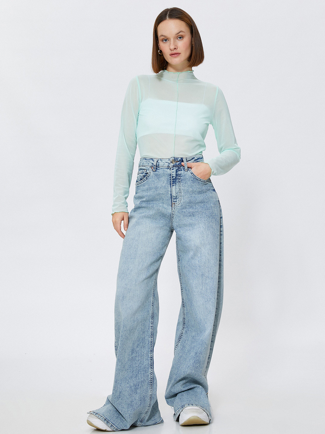 Koton High Neck Knitted Pockets T-shirt