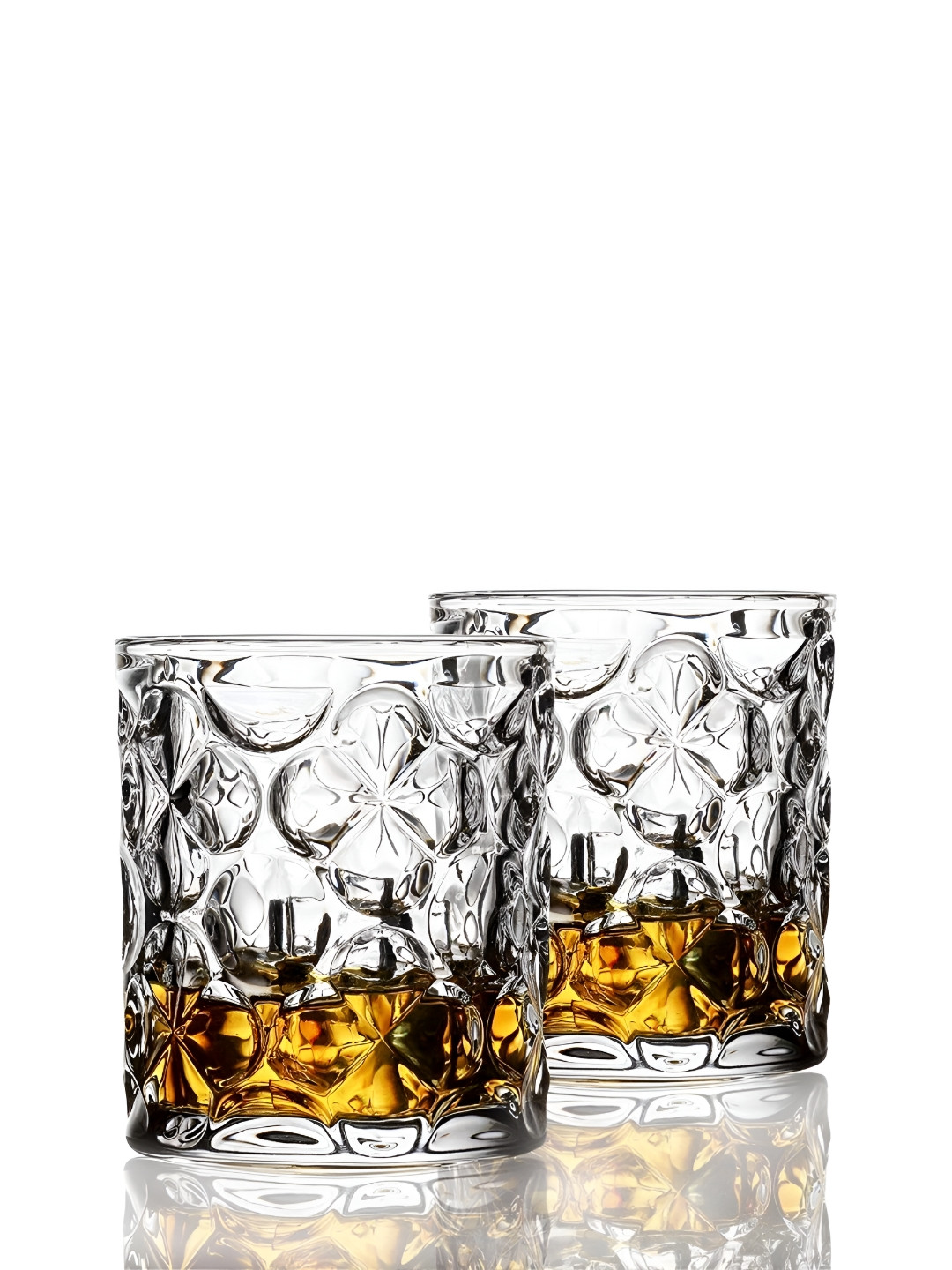 PERICAL Transparent 6 Pieces Premium Flower Design Whisky Glasses 340ml