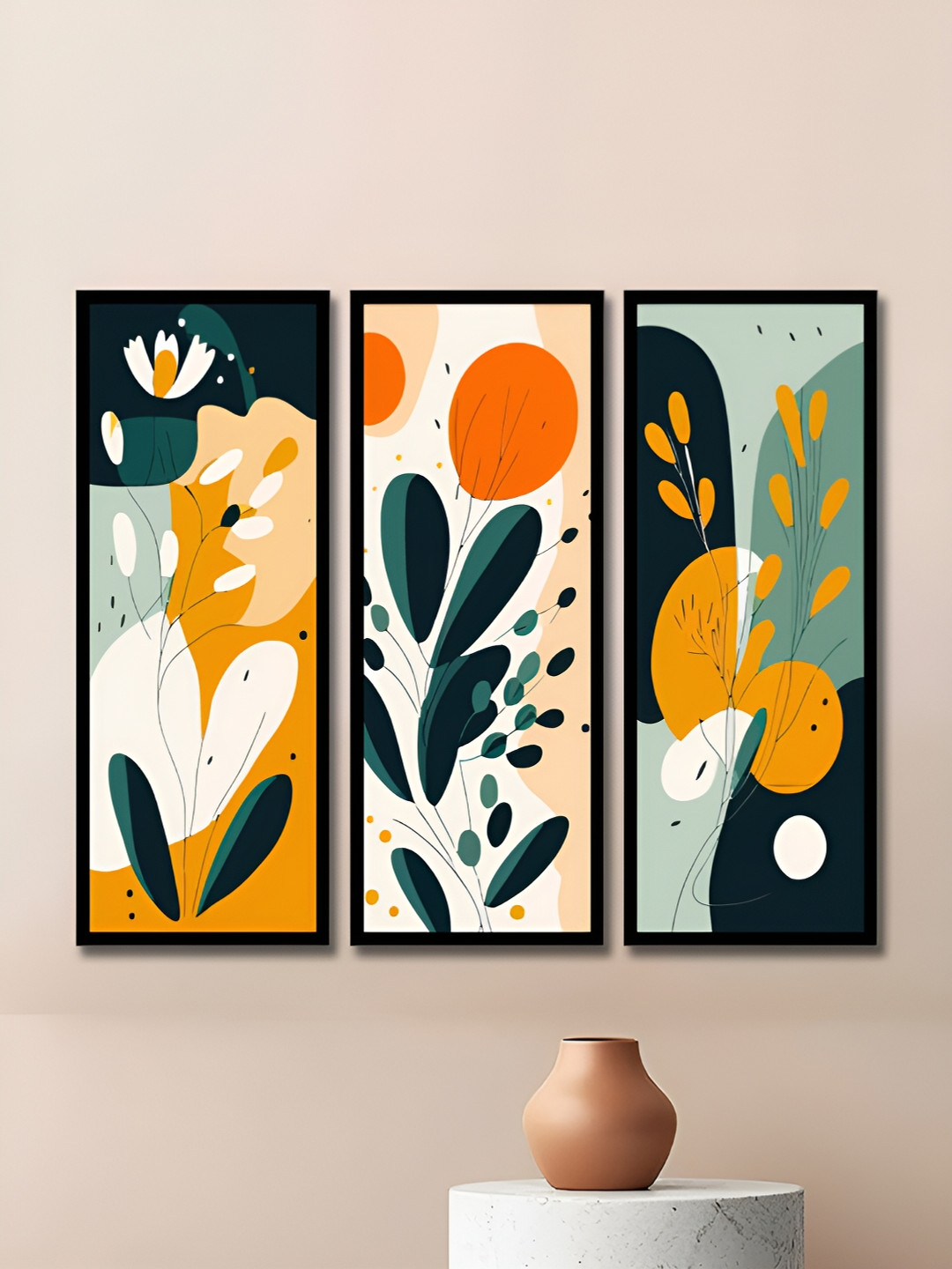 WENS Abstract Synthetic Wood 3 Piece Wall Rectangle Paintings Wall Art-16.9 x 6.7In