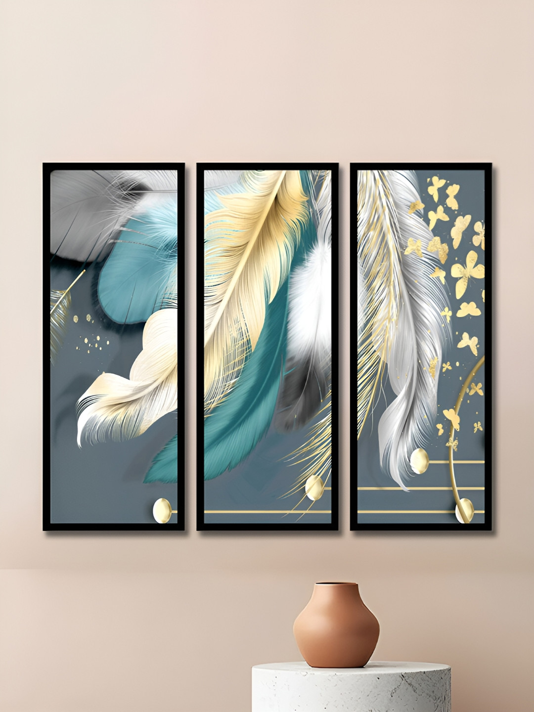 WENS Synthetic Wood 3 Piece Wall Rectangle Paintings Wall Art -17 x 7 In