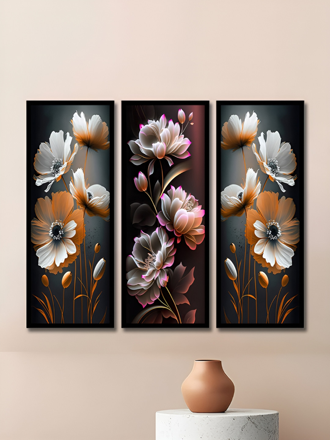 WENS Synthetic Wood 3 Pcs Wall Rectangle Paintings Wall Art -16.9x6.9In