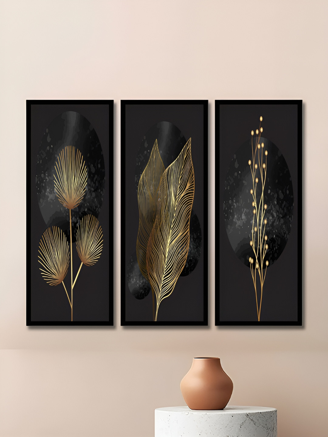 WENS Synthetic Wood 3 Pcs Wall Rectangle Paintings Wall Art - 16.9x6.9In