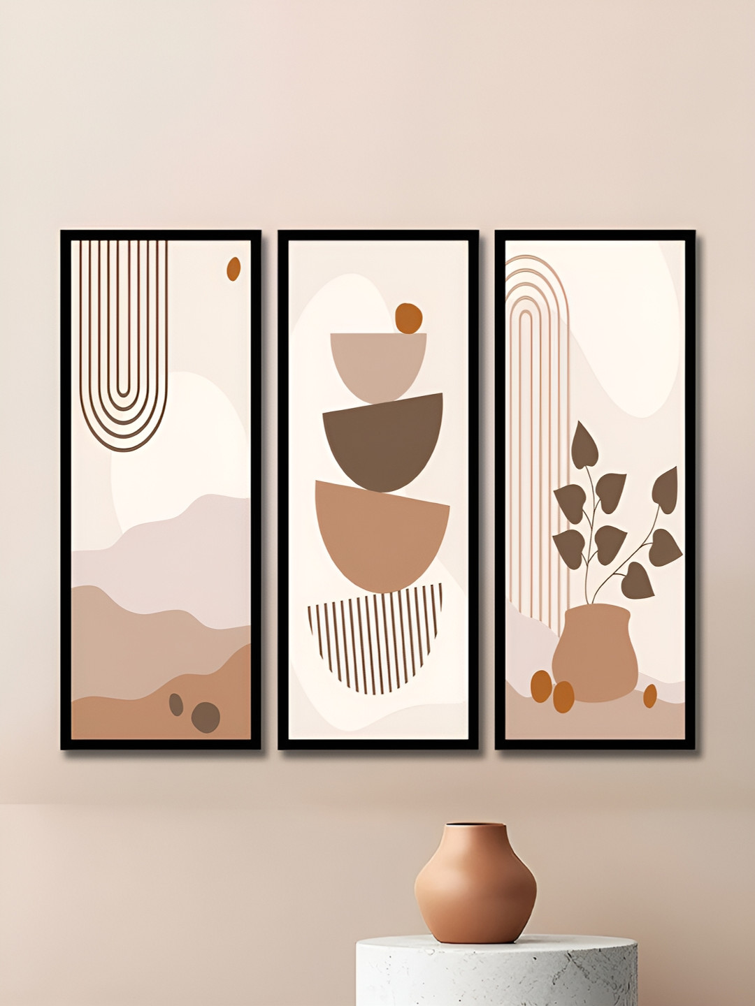 WENS Black & Peach 3 Pieces Other Painting Wall Art
