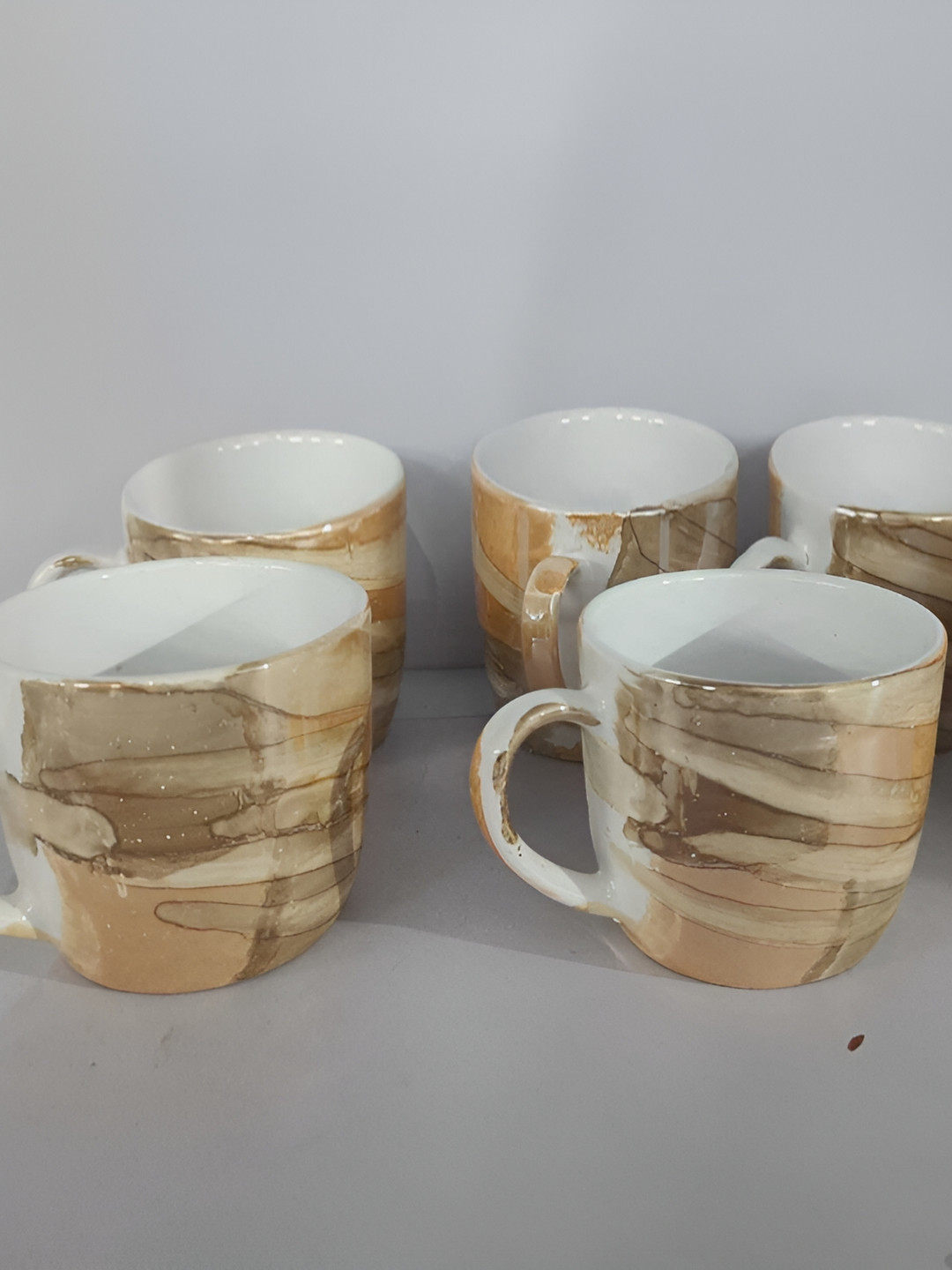 Love Unlimited Earthy Wide Brown Abstract Ceramic Microwave Safe 6 Piece Cups-140ml