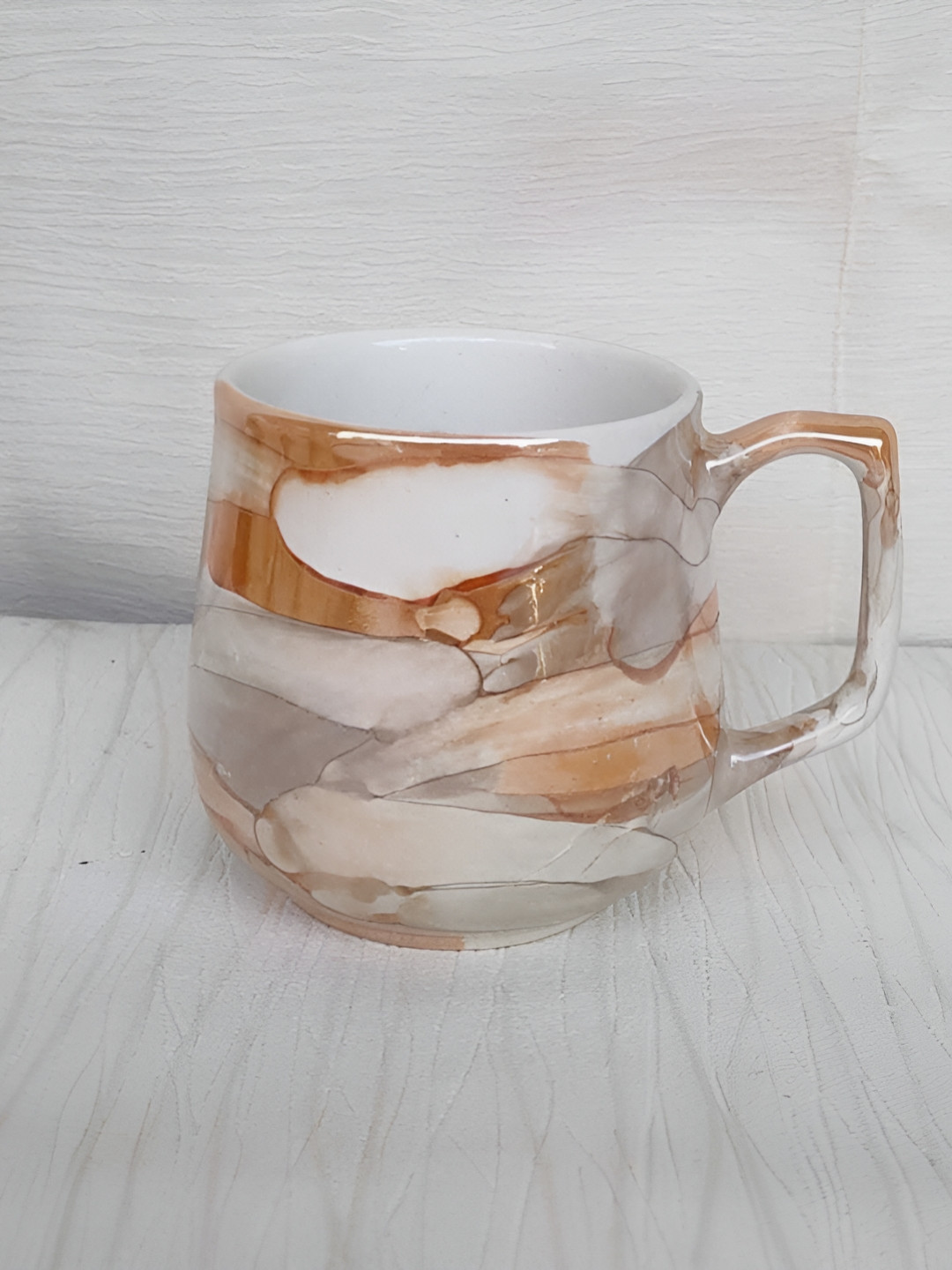 Love Unlimited Glossy Geometric White Abstract Ceramic Microwave Safe 6 Piece Cups-140ml