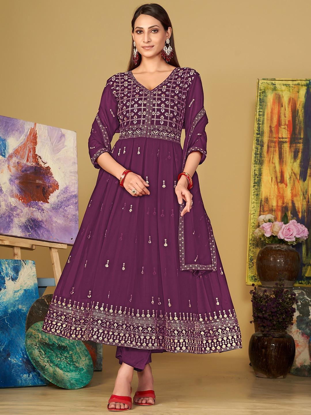 Warthy Ent Ethnic Motifs Embroidered Georgette Anarkali Kurta