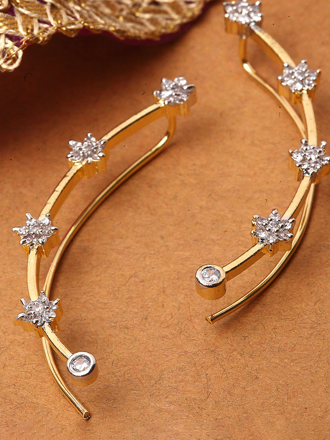 ZENEME Gold-Plated Cubic Zirconia Studded Ear Cuffs Earrings
