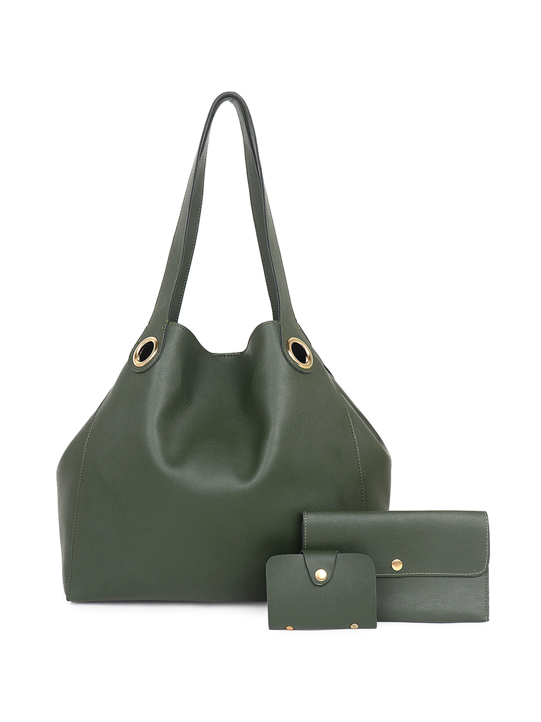 Black Spade Set Of 3 Structured Shoulder Tote Bag With Wallet Pouch & Card Holder