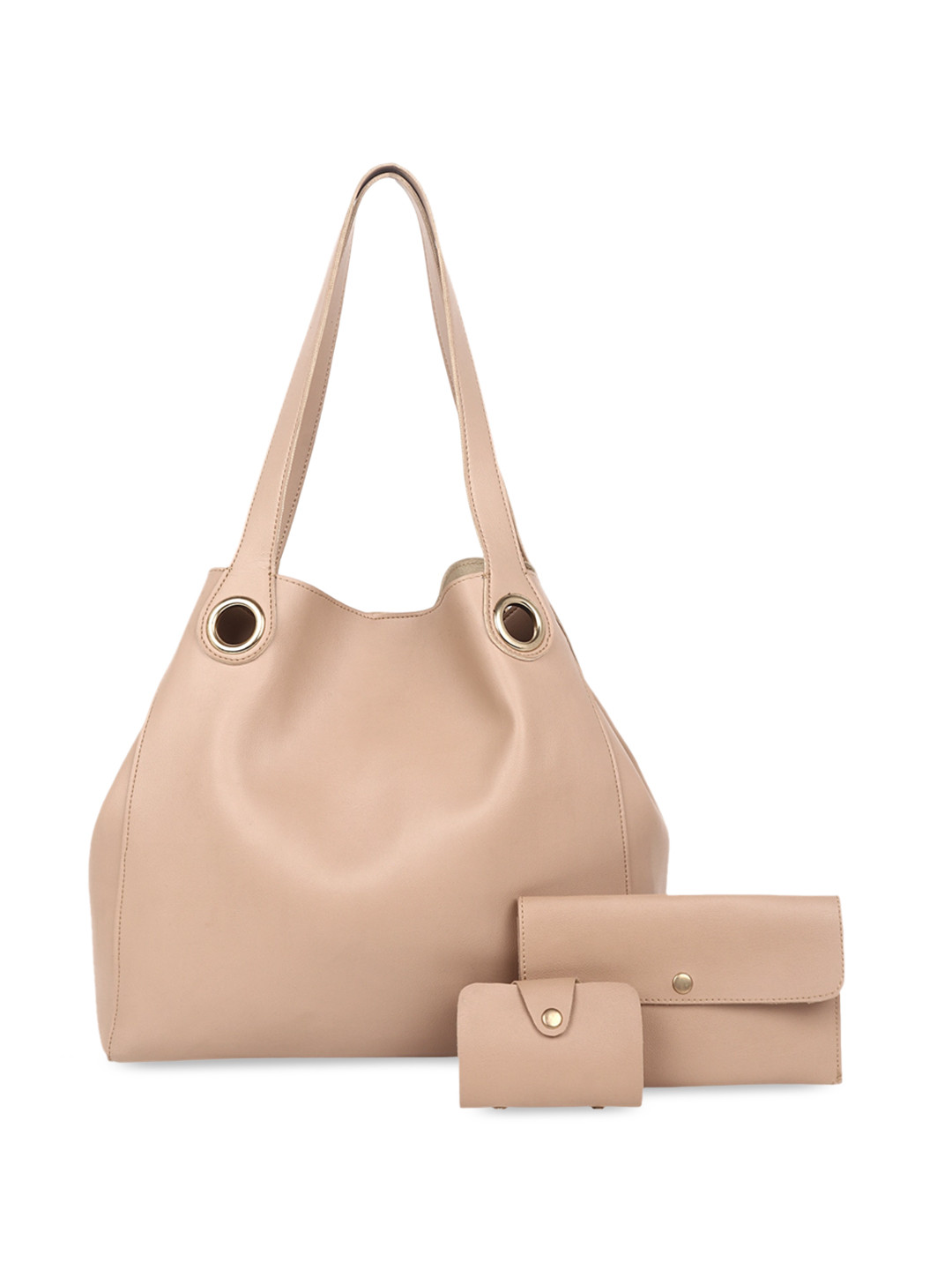 Black Spade Set Of 3 Structured Shoulder Tote Bag With Wallet & Pouch