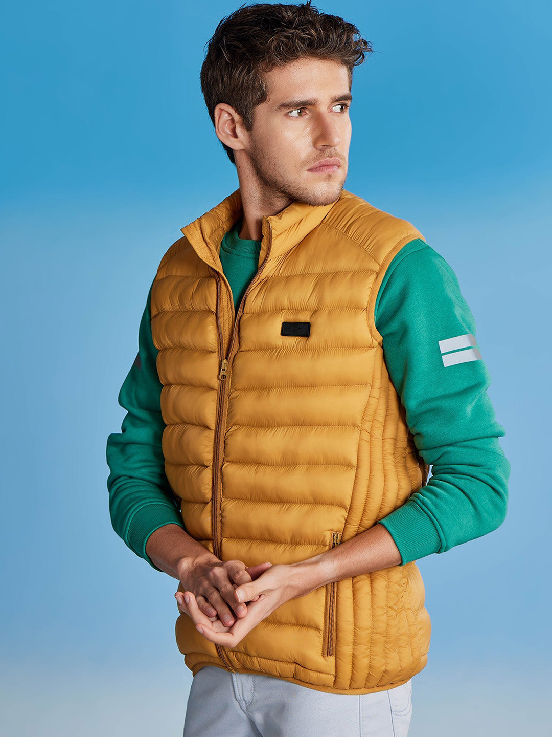 Red Flame Mock Collar Sleeveless Puffer Jacket