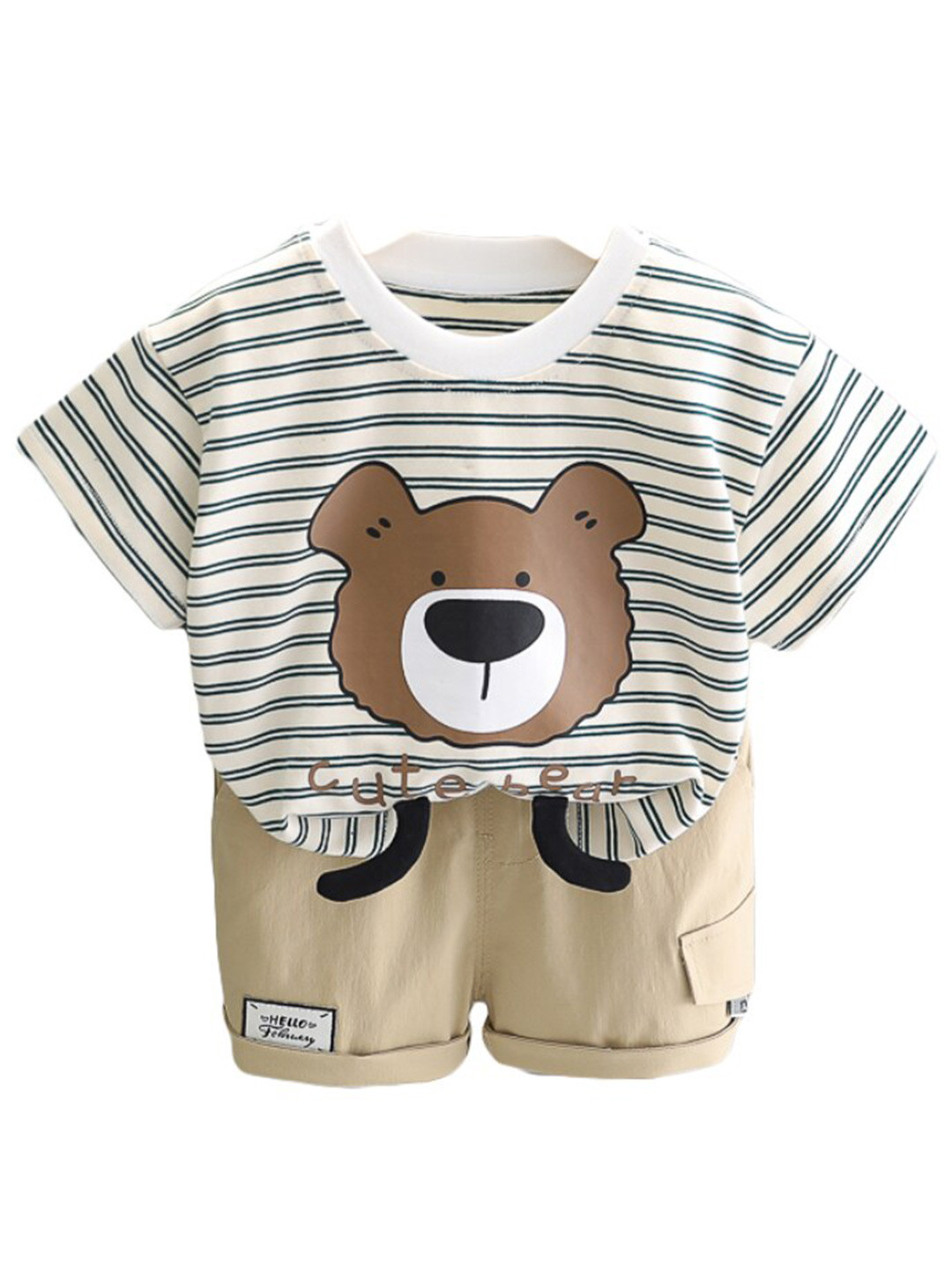 StyleCast x Revolte Boys White & Beige Striped T-shirt with Shorts